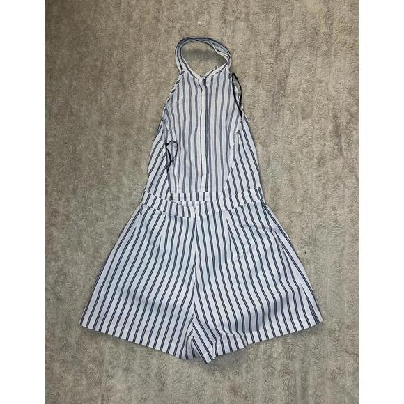 Forever 21 classic blue and white striped cotton halter romper Size Small - Picture 4 of 6